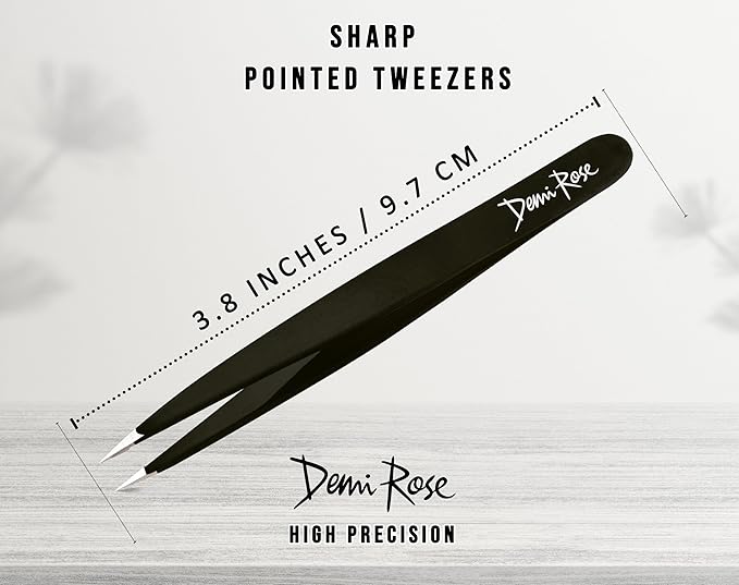 Pointed Tweezers - High Carbon Stainless Steel Fine Point Precision Tweezers for Ingrown Hair Removal - Perfectly Aligned Hand Filed Sharp Tweezer - Needle Nose Tweezers (Black)