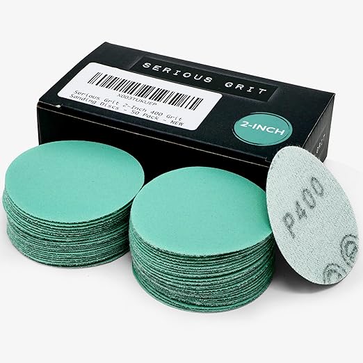 Serious Grit - 2-Inch 400 Grit Sanding Discs - Heavy-Duty Hook & Loop Film Discs - Sandpaper for Woodturning, Bowl Sanding & Power Tool Drill Attachment Sanding Pads - Pack of 50