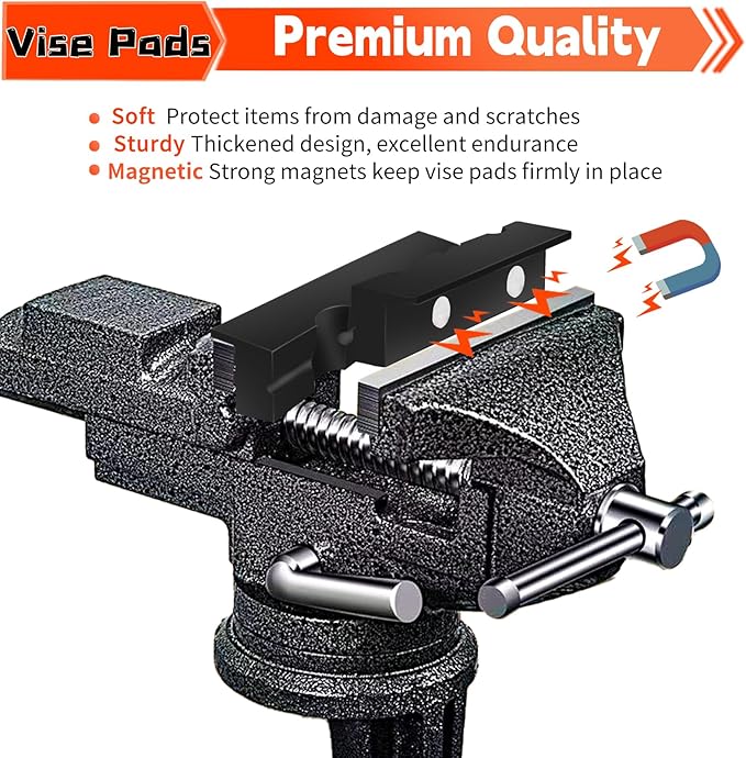 NOEAIKE 4.5 Inch Bench Vise Block-2 Pairs,Strong Magnetic Soft Protective Covers,1 Multi-Groove Jaw Pads,1 Standard Waffle Surface Jaw Pads