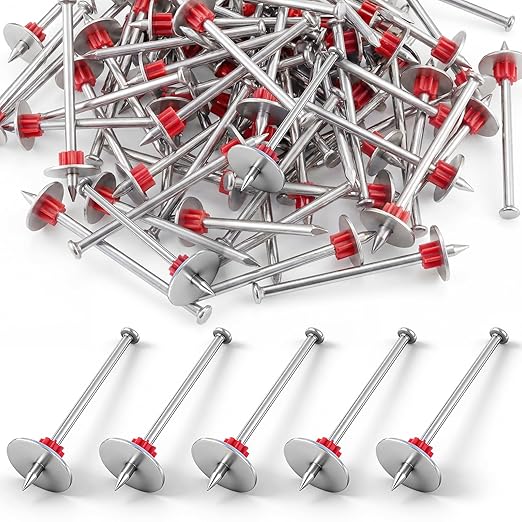 200 Pcs 3" Powder Actuated Fasteners, Sturdy Steel Drive Pins with Red Anti-jam Flute and 1" Washer for Concrete Steel, Fits Most Powder Actuated Tools