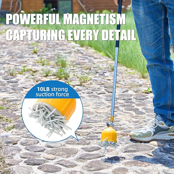 Magnetic Pickup Tool, 180째 Rotating Head, 10LB Heavy Duty Magnet Stick with Handle, Extendable Magnet Wand for Nails, Screws & Metal Objects, Strong Magnetic Tool for Mechanics & Home Use (Yellow)
