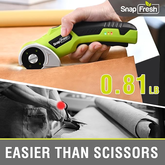 SnapFresh 4V Cordless Electric Scissors, Rechargeable Cardboard Cutter & Box Cutter Rotary Tool, 285 RPM Fabric Carpet Leather Cutter with LED, Extra Blade, 2.0Ah Battery & Storage Bag(SP5091)