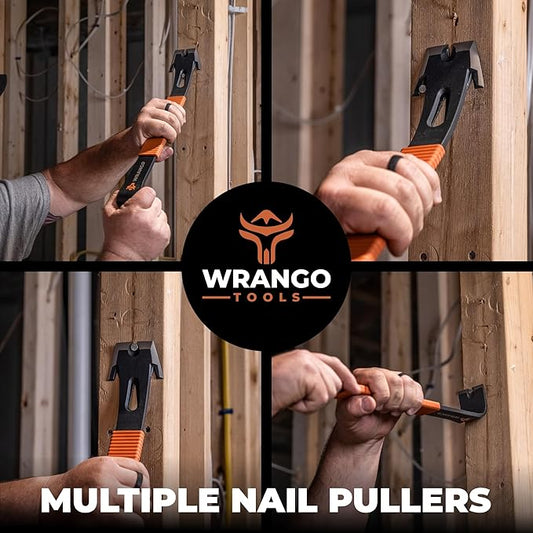 Wrango Tools 15" Flat Bar Pry Bar - Heavy Duty Crowbar with Nail Puller - High Carbon Steel with Soft Shock Absorbing Grip & Wide Winged Ends - Demolition Tools for Home Improvement & Construction