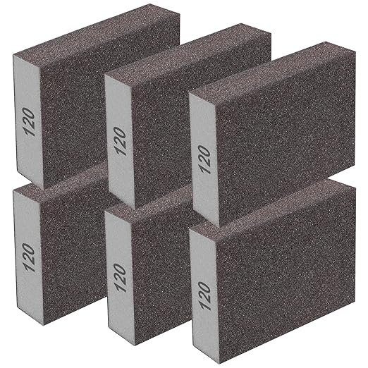 6Pcs Sanding Sponge 120 Grit Sanding Block Washable and Reusable for Wood, Metal, Wall Polish