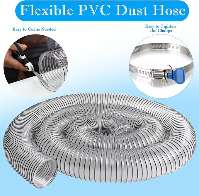 3" x 20' PVC Dust Collection Hose,3 Inch Dust Collector Vacuum Hose for Woodworking Dust Collection Systems,Dust Collection Tube Flexible Clear PVC Fume Debris Collection Hose w/Carbon Steel Wire