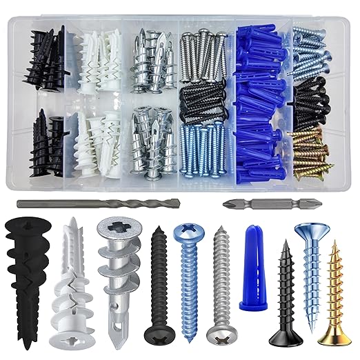 Self-Drilling Drywall Anchors Assortment Kit ??182 Pcs for Concrete, Drywall,sheetrock Anchors竊?and Sheetrock ??Heavy Duty Wall Anchors for Easy Installation, No Drill Bit Required