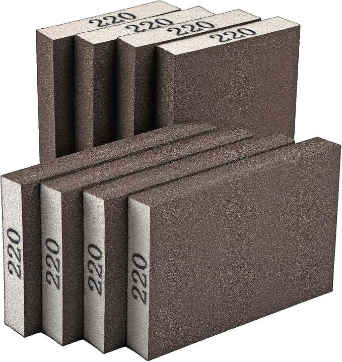 8 Pack Sanding Sponge, Sanding Blocks 220 Grit, Sand Paper for Wood Furniture, Sander Pads, Washable and Reusable Sandpaper for Drywall Metal Glasses Repair (220 Grit)