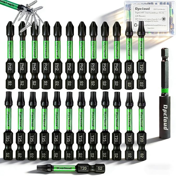 Impact Screwdriver Bit Set, 26 Pieces 2??PH2/T25/T20 Magnetic Tips Driver S2 Steel Power Bit Set with Extension Impact Bit Holder