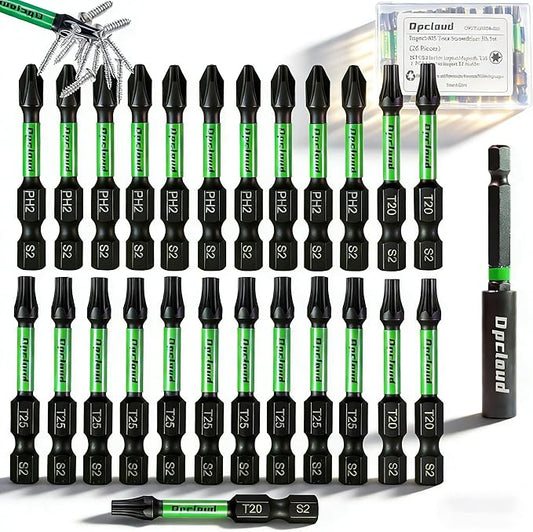 Impact Screwdriver Bit Set, 26 Pieces 2??PH2/T25/T20 Magnetic Tips Driver S2 Steel Power Bit Set with Extension Impact Bit Holder