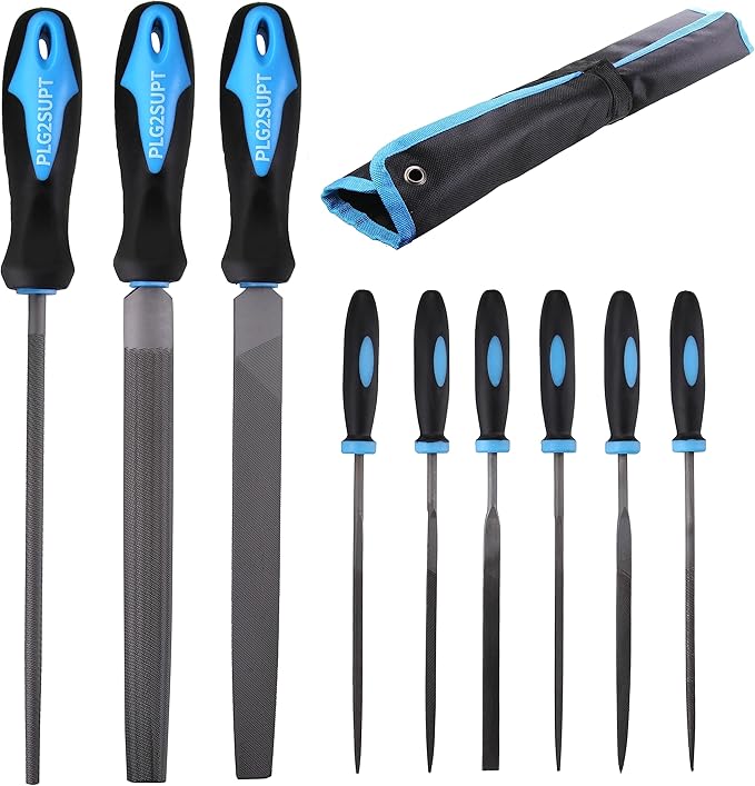Plg2Sup 9PCs Metal File Set, Metal Files for Steel, 6 Needle Files and 3 Matal Files with Portable Bag