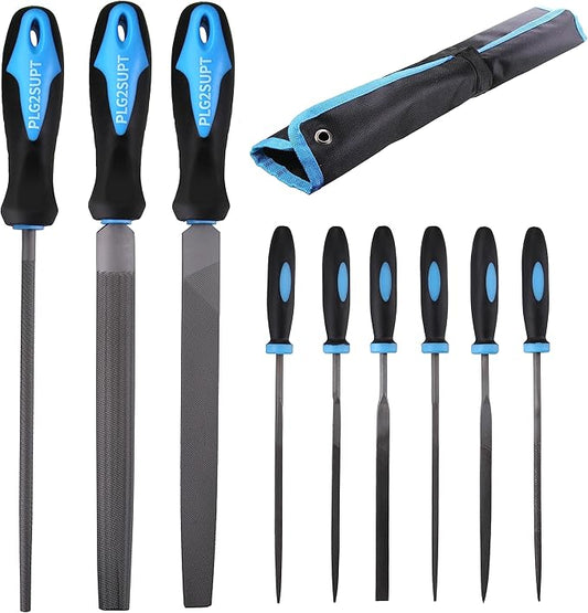 Plg2Sup 9PCs Metal File Set, Metal Files for Steel, 6 Needle Files and 3 Matal Files with Portable Bag