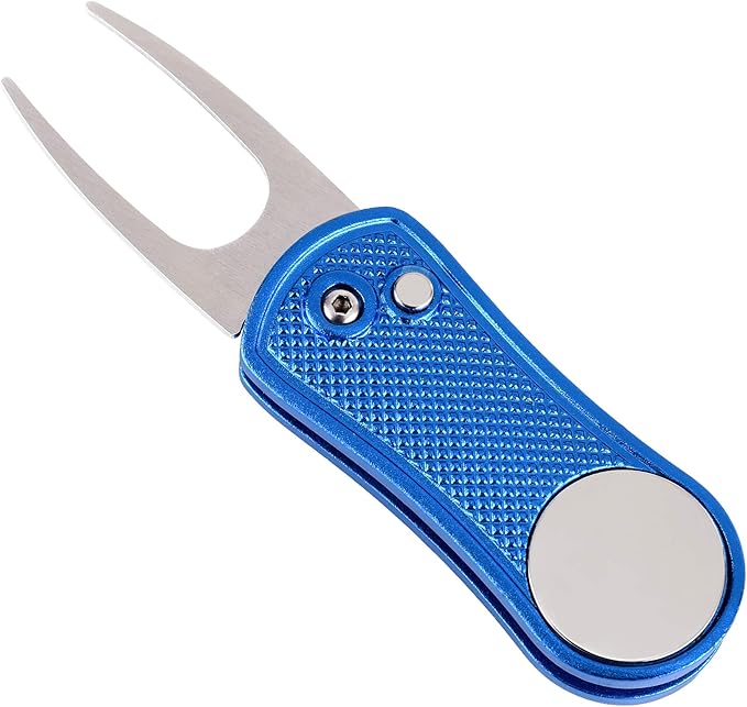 Mile High Life Golf Divot Repair Tool, All Metal Foldable Divot Tool with Pop-up Button & Magnetic Ball Marker