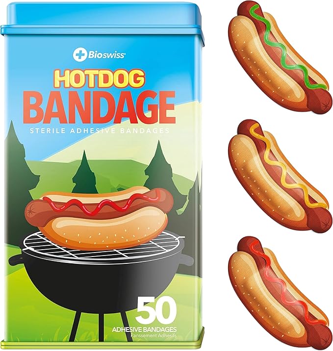 BioSwiss Bandages, Hot Dog Shaped Self Adhesive Bandage Set, Latex Free, Sterile Wound Care, 50 Count