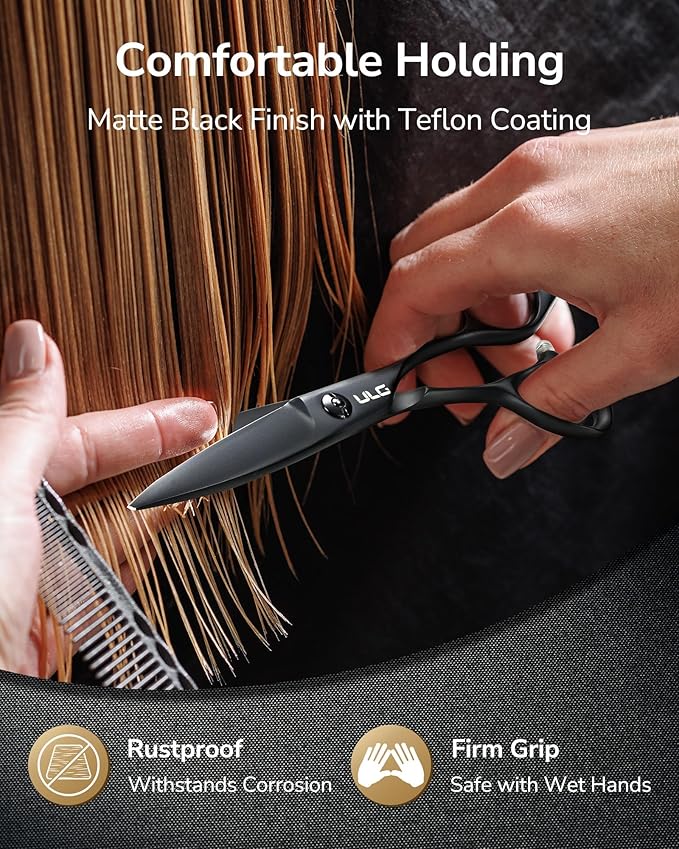 ULG Hair Cutting Scissors ??Professional Stainless Steel with Teflon Coating, Ergonomic Offset Handle, Precision Blade for Layers & Detail, Ideal for Barbers Willow Leaf Shears