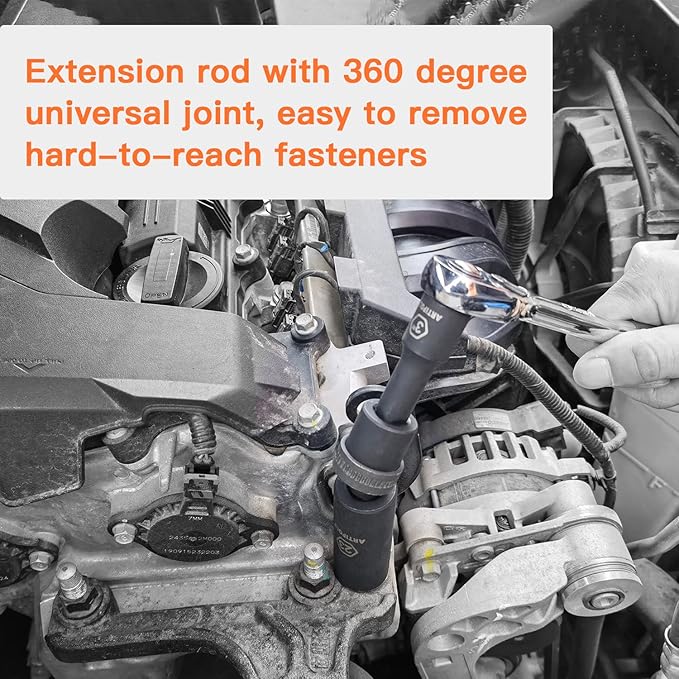 20 Pieces 1/2" Drive Metric Deep Impact Socket Set,10mm-24mm no skip, Includes Extension Bars, Universal Joint and Adapter, 6 Point Design, Meets ANSI Standards