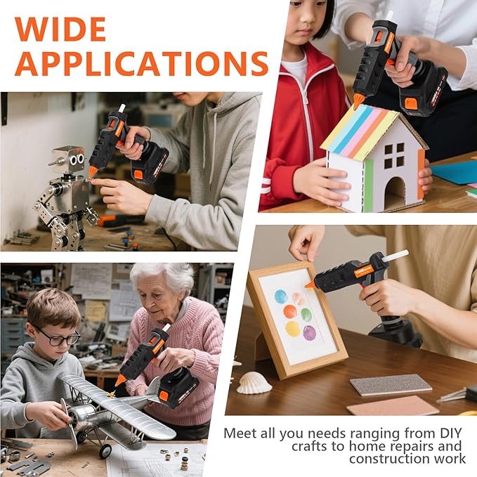 THINKWORK 20V Cordless Hot Glue Gun and Sticks Set, Rechargeable Glue Gun with 30 PCS Full Size Sticks and Battery, Fast Heating for Arts & Crafts, DIY Projects and Home Repairs