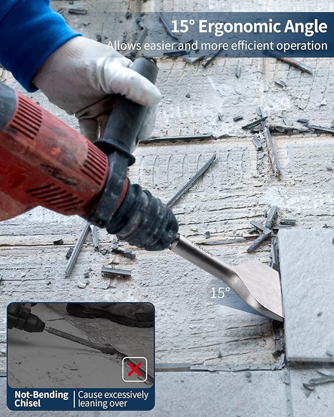 Firecore SDS Plus Chisel 3 Inch Wide by 6.5 Inch Long, Tile Removal Cranked Bent Chisel Bit for SDS Plus Rotary Hammer Drill Tool, Alloy Steel Shovel for Ceramic Tile Cement Thinset Mortar - FS18365