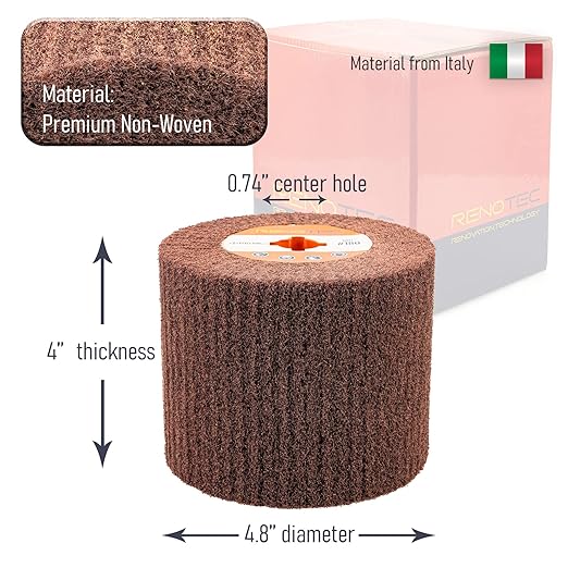 Non-Woven Wire Drawing Flap Wheel, 120x100mm, for Stainless Steel, Copper Satin Finishing and Metal Surface Treatment, SCT Conditioning Buffing Drum for Burnishing Polishing Machine (180 Grit)