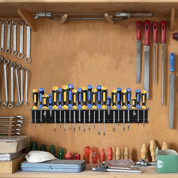 Screwdriver Organizer, Carbon Steel Screwdriver Holder, Garage Tool Organizer Wall Mount for Pliers, Wrenches & Nut Driver, Utility Storage Rack for Workspace, Workshop, Shed (15.7?섃셂/23 Holes)