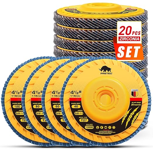 Flap Discs 4 1/2 for Angle Grinder no Tools Installation, 20 Pcs 40/60/80/120 Grit Flap Disc, 4.5" x 7/8" High Density Trimmable Zirconia Type 27 Flap Sanding Disc for Grinding and Sanding (20 Pack)