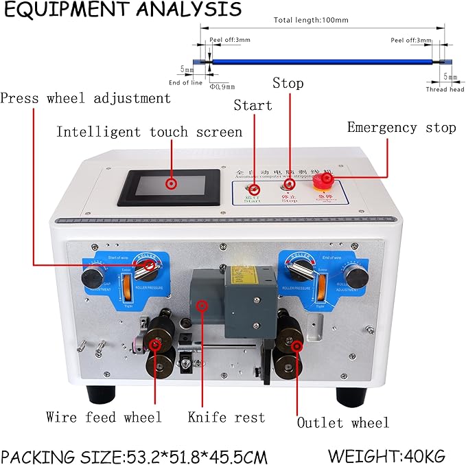 Automatic Wire Stripper Machine, Computer Wire Peeling, Electronic Wire Cutting Machine, Cable Cutting 110V, Multi-Function Button, Touchscreens, 0.5-30mm Stripping Length