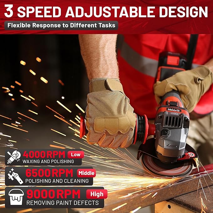 20V Cordless Angle Grinder, 4-1/2 Inch Brushless Power Grinder Tool with 4000mAh Battery, 6 Piece Discs (2 Cutting/2 Grinding/2 Polishing), Tool-Free Guard, Drop Control & Overload Protection