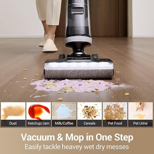 DREAME H14 Pro Wet Dry Vacuum Cleaner, 180째 Lie-Flat Vacuum Mop, 140째F Washing and Fast Hot Air Drying, Powerful 18kPa Suction Floor Cleaner Machine, Easy GlideWheel Movement, Smart App Control