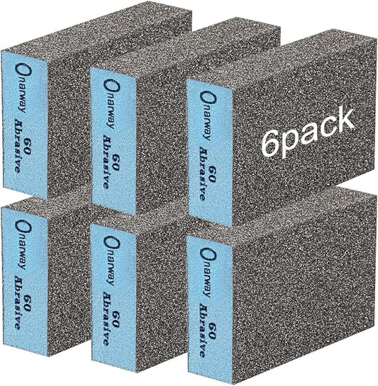 Onarway Sanding Blocks 6 Packs Wet and Dry Dual-use Sanding Sponges - Coarse 60 Grits: Washable and Reusable for Wood Metal Wall Polish