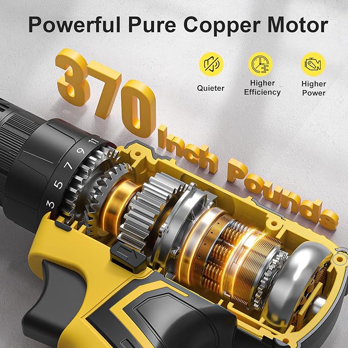 Cordless Drill Set, VIWKO 20V Power Drill with Power Pack 2.0Ah and Charger, 3/8-Inch Keyless Chuck Electricdrill, 25+1 Torque, 42pcs Drilldriver Bits/Screws for DIY Projects (Yellow)