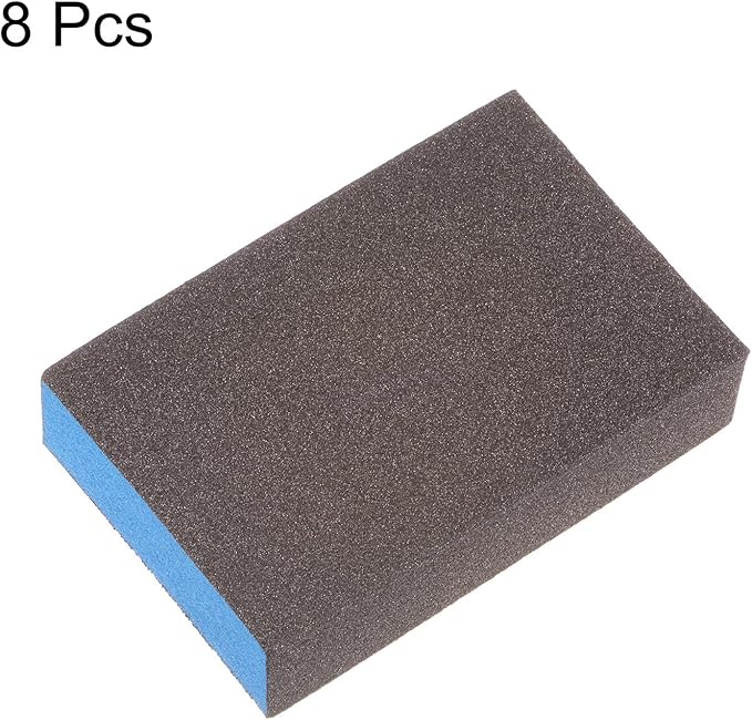 HARFINGTON 8pcs Sanding Sponge Blocks #180 (500-600 Grits) Wet/Dry Hand Sanding Sponges, 100x70x25mm Foam Sanding Block Pad for Polishing Kitchen Metal Wood Drywall Furniture, Brown&Blue