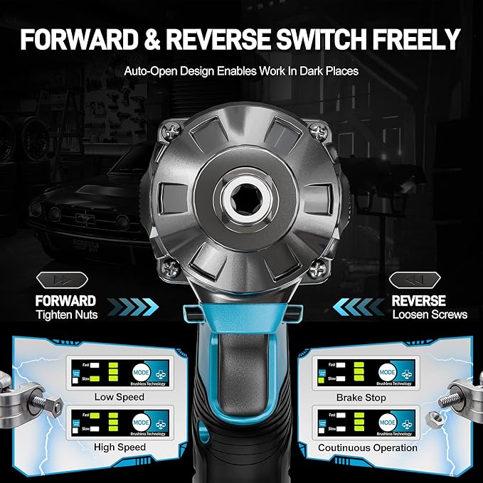GEVEELIFE Impact Wrench 520Ft-lbs(700N.m) Brushless, 1/2 Impact Gun with 2x4.0Ah Battery, Cordless Impact Wrench, 6 Sockets, 8 Drill Bits, 3300RPM Power Electric Impact Driver for Car/DIY Furniture