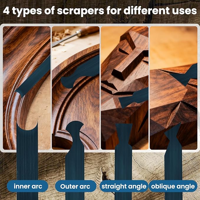 17PCS card scraper woodworking Cabinet scraper card Set for woodworking multi burnisher 竊똁lue Spring Steel, bevel knife deburring tools for Contour compact spaces detailed wood finishing