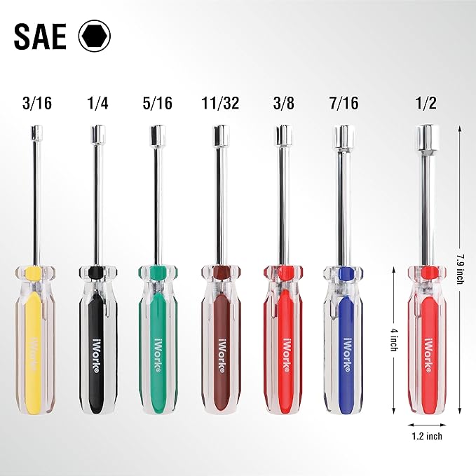 Olympia Tools SAE Nut Driver Set 86-513, 7-Piece Color Handle