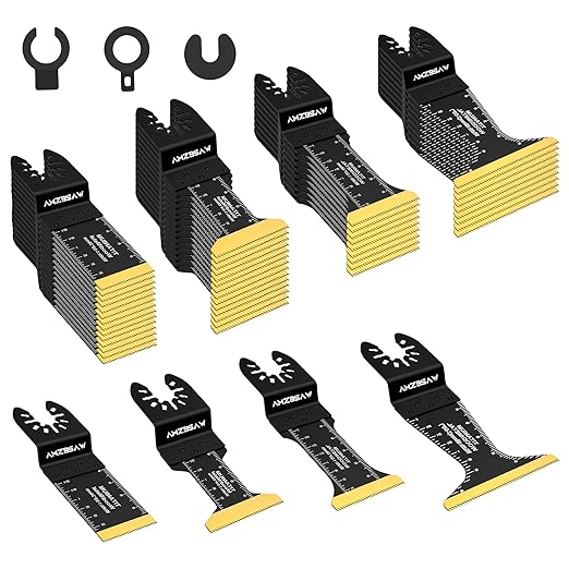 50 PCS Titanium Oscillating Saw Blades Metal Cutting, 4 Types Multitool Blades for Hard Material Soft Metal Nails and Wood Plastic, Multi Tool Blades Kits Fit Dewalt Ryobi Milwaukee Bosch