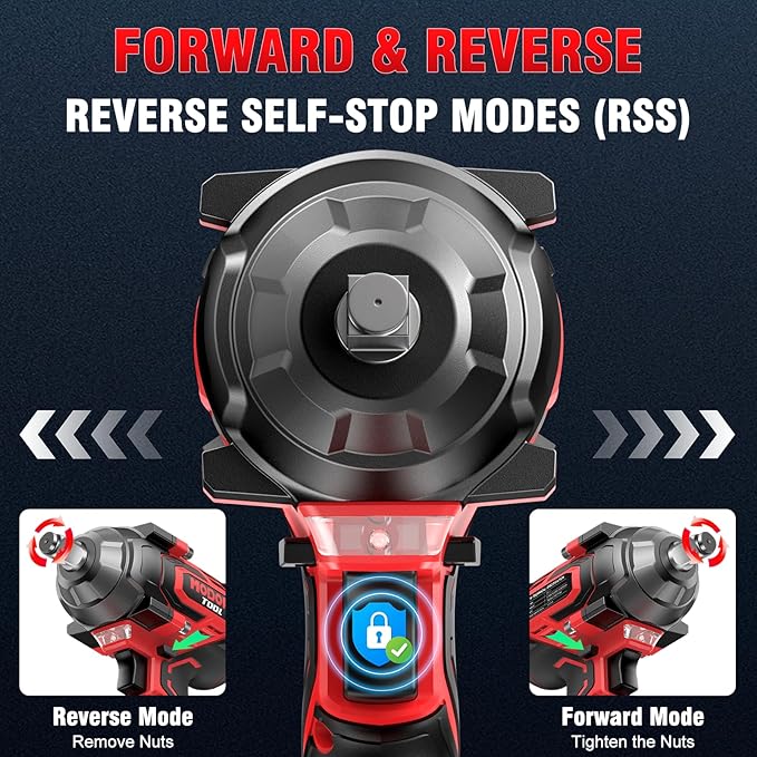 1500N.m (1100ft-lbs) Cordless Impact Wrench, 1/2 High Torque Brushless Impact Drill with 3500RPM Power, 2 x 4.0Ah Batteries, Fast Charger, Variable Speeds for Car/Truck RV/Mower (Red)