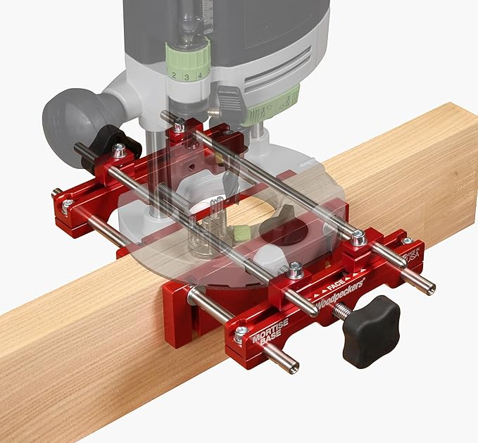 Woodpeckers Mortise Base, Dual-Fence Adjustable Router Base for Precise Mortising and Edge Guiding, Fits Plunge Routers with 5/16" Guide Rods, Aluminum & Stainless Construction, Made in USA MB-516