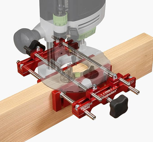 Woodpeckers Mortise Base, Dual-Fence Adjustable Router Base for Precise Mortising and Edge Guiding, Fits Plunge Routers with 10mm Guide Rods, Aluminum & Stainless Construction, Made in USA MB-10