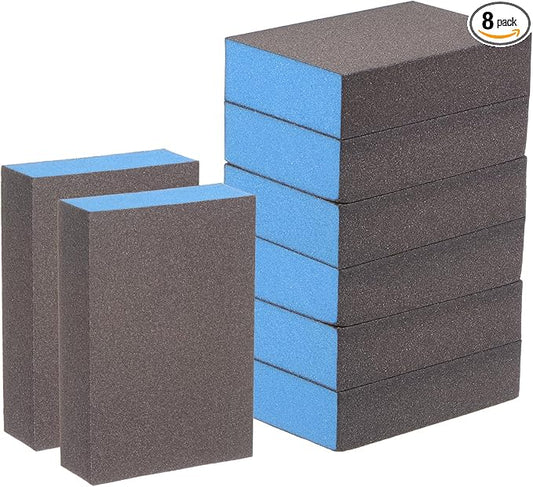 HARFINGTON 8pcs Sanding Sponge Blocks #220 (800-1000 Grits) Wet/Dry Hand Sanding Sponges, 100x70x25mm Foam Sanding Block Pad for Polishing Kitchen Metal Wood Drywall Furniture, Brown&Blue