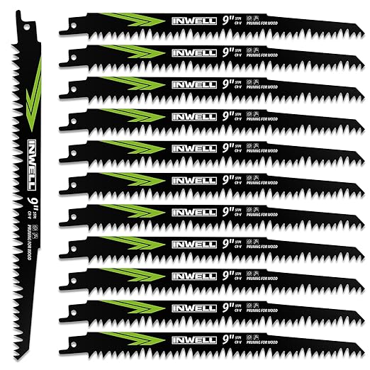 9-Inch Wood Pruning Reciprocating Saw Blades 12-Piece, 5TPI, Sawzall Blades Wood, CR-V Steel Universal Saw Blades Set with Storage Box