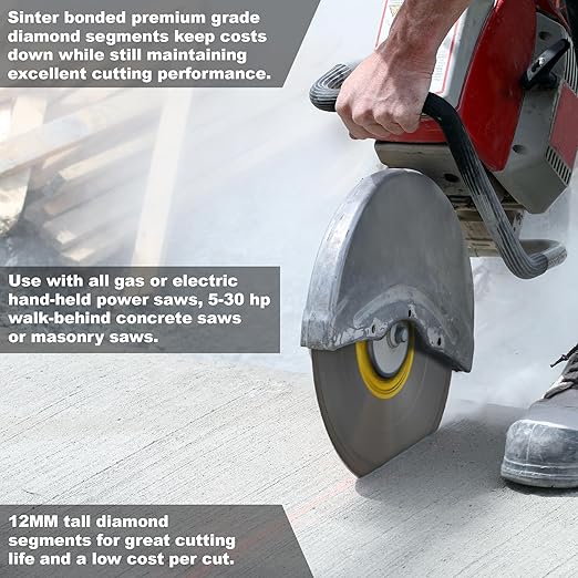 Cougar HS 14 Inch 10-Pack Diamond Concrete Saw Blade, Premium General Purpose Segmented Blade, Dry/Wet Cutting Concrete, Masonry, Brick, & Block 1"-20mm Arbor (10 Pcs)