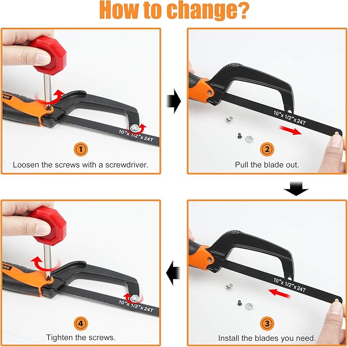BEETRO Hacksaw Frame Set, 12’’ 10'' hacksaw and 6’’ Mini Hand Saw, Including Six Extra Flexible Blades, Cutting Tool for Metal, Wood, PVC Pipe