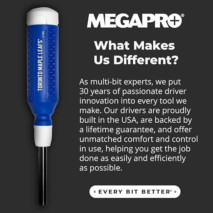 MEGAPRO짰 NHL짰 Team Edition Multi-bit Screwdriver | Officially Licensed NHL짰 Gear | Durable, Ergonomic, Pro-Grade Screwdriver (Toronto Maple Leafs짰)