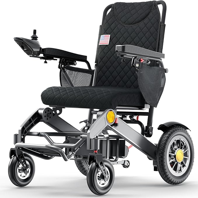 Goldseason 30 Mi Foldable Electric Wheelchairs for Adults & Seniors ??Lightweight All-Terrain Travel Motorized Wheelchair, Supports 400 lbs, 500W Power Wheelchairs with 13" Off-Road Tires, Black