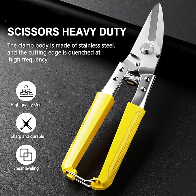 Heavy Duty Scissors, Cardboard Scissors, with Finely Serrated High Carbon Stainless Steel Blades- easy Cuts Electrical Cable Notch, Gardening Pruning, Leather, Solid Copper Wire, Insulated Cable, etc