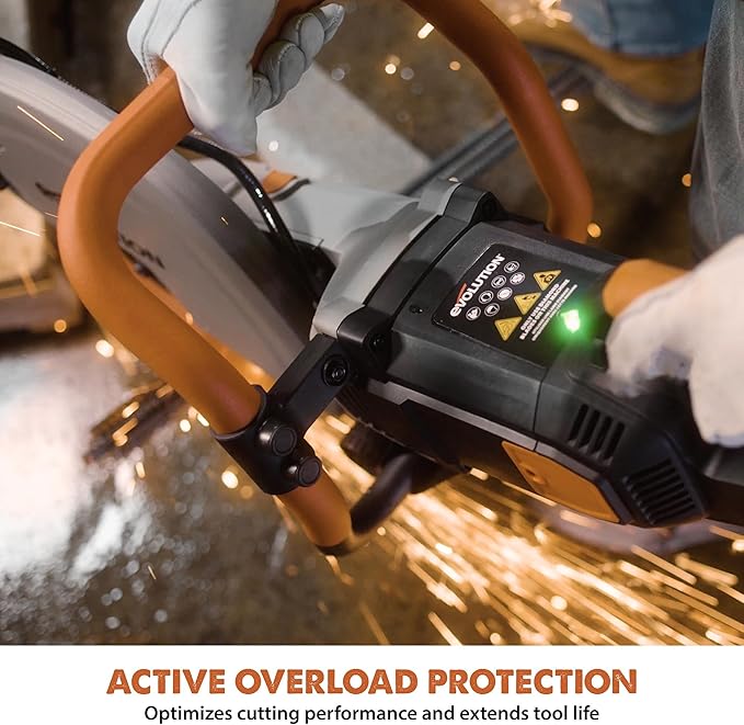 Evolution R14DCT 14” Electric Concrete Saw | High-Torque 20A Motor | 5-1/8” Cut Depth | Auto ON/OFF Dust Suppression | No Gas, Low Maintenance | 14” Diamond Blade | Heavy-Duty | 20A Plug