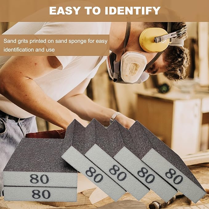 6 Pack 80 Grit Hand Sanding Block, Washable and Reusable Sanding Sponge Great for Pot Brush Pan Brush Sponge Brush Glasses Sanding Wood Sanding Metal Sanding (80 Grit)