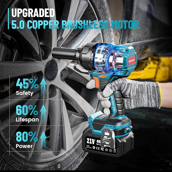 Seesii Impact Wrench 886 Ft-lbs(1200N.m), 1/2 High Torque Impact Gun with 21V 2x4.0Ah Battery, Electric Impact Driver, 2900IPM, 5 Socket, Cordless Impact Wrench for Home Car/Mower/Pickup/Truck RV
