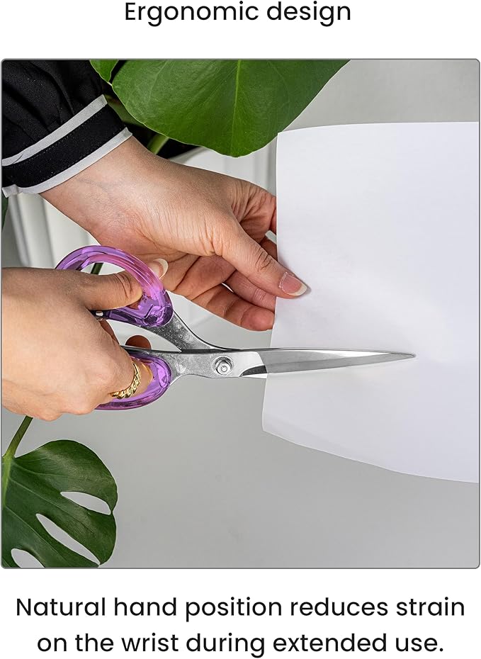 OfficeGoods 9??Stainless Steel Acrylic Scissors for Office and Home - Aesthetic and Sharp All Purpose Scissors, Perfect for Sewing, Arts and Crafts - Purple Silver Metal