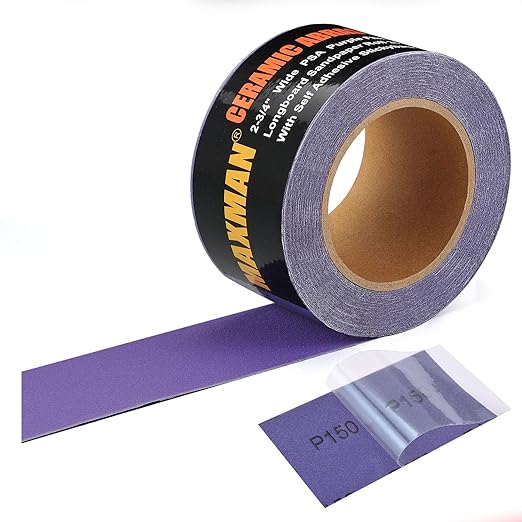 MAXMAN 150 Grit Sandpaper Roll, PSA Purple Film Ceramic Longboard Sand Paper, 2-3/4" Wide Continuous 20 Yard Long Continuous Roll, Self Adhesive Stickyback for Auto, Wood, Metal, Hand Sanding Blocks
