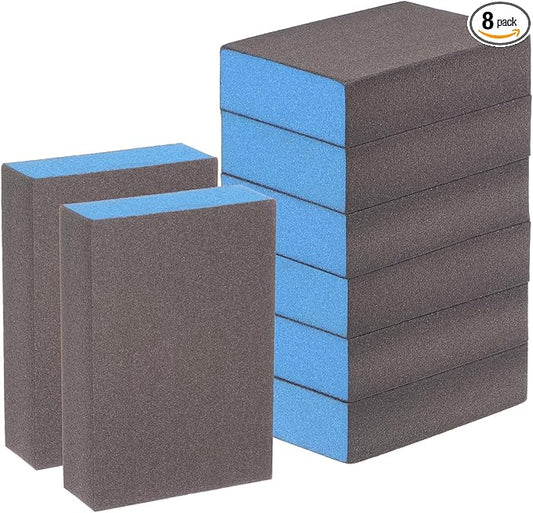 HARFINGTON 8pcs Sanding Sponge Blocks #280 (2000-2500 Grits) Wet/Dry Hand Sanding Sponges, 100x70x25mm Foam Sanding Block Pad for Polishing Kitchen Metal Wood Drywall Furniture, Brown&Blue